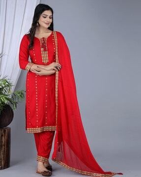 women embroidered straight kurta set