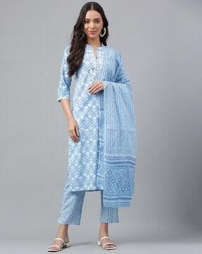 women embroidered straight kurta set