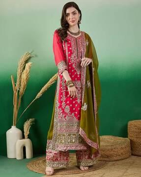 women embroidered straight kurta set