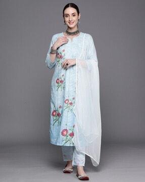 women embroidered straight kurta set