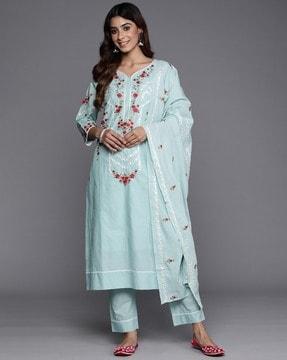 women embroidered straight kurta set