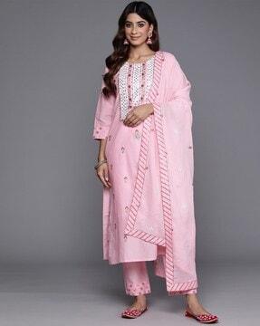 women embroidered straight kurta set