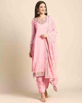 women embroidered straight kurta set