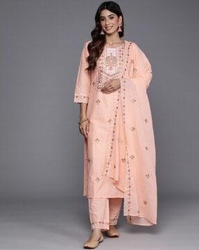 women embroidered straight kurta set