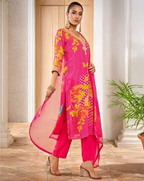 women embroidered straight kurta set