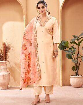 women embroidered straight kurta set