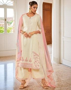 women embroidered straight kurta set