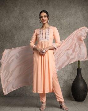 women embroidered straight kurta set