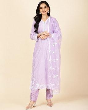 women embroidered straight kurta set