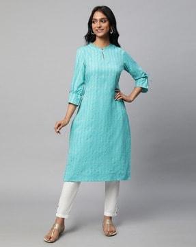 women embroidered straight kurta set