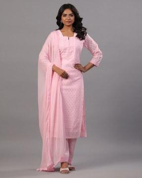 women embroidered straight kurta set