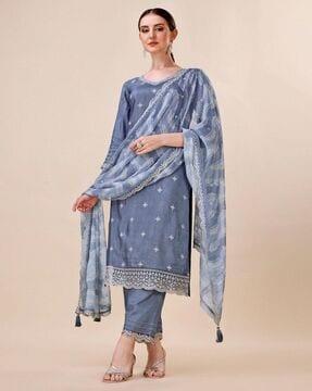 women embroidered straight kurta suit set