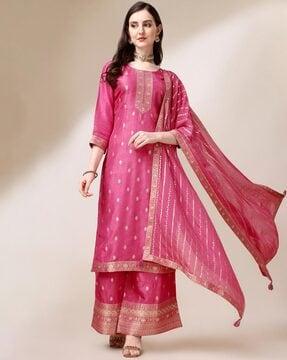 women embroidered straight kurta suit set