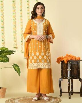 women embroidered straight kurta suit set