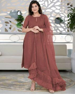 women embroidered straight kurta suit set