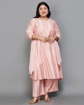 women embroidered straight kurta suit set