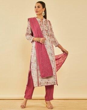 women embroidered straight kurta suit set