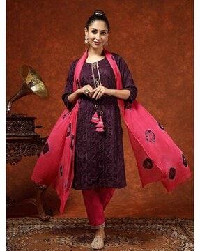 women embroidered straight kurta suit set