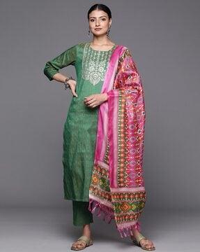 women embroidered straight kurta suit set