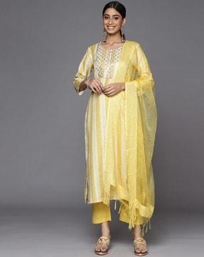 women embroidered straight kurta suit set