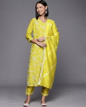 women embroidered straight kurta suit set