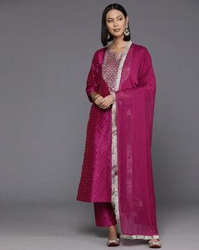 women embroidered straight kurta suit set