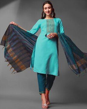 women embroidered straight kurta suit set