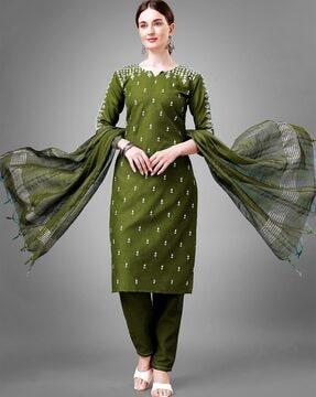 women embroidered straight kurta suit set