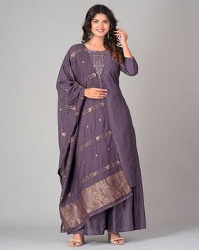 women embroidered straight kurta suit set