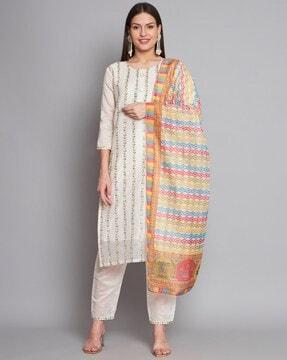 women embroidered straight kurta suit set