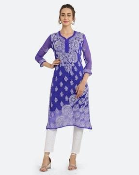 women embroidered straight kurta with camisole