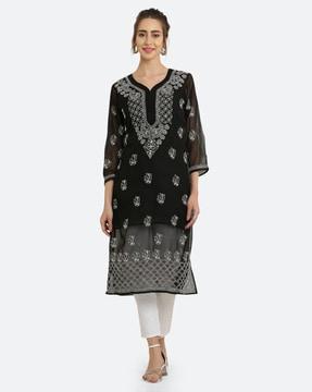 women embroidered straight kurta with camisole