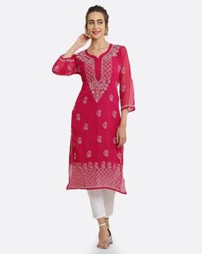 women embroidered straight kurta with camisole