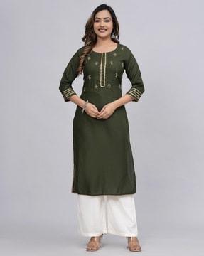 women embroidered straight kurta with palazzos