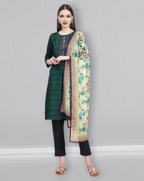 women embroidered straight kurta with pants & dupatta