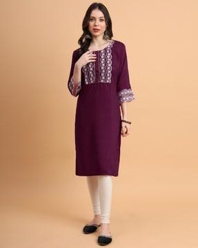 women embroidered straight kurta