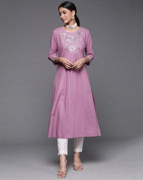 women embroidered straight kurta