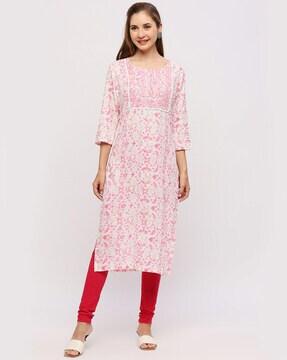 women embroidered straight kurta