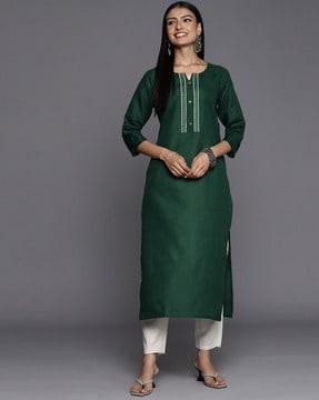 women embroidered straight kurta