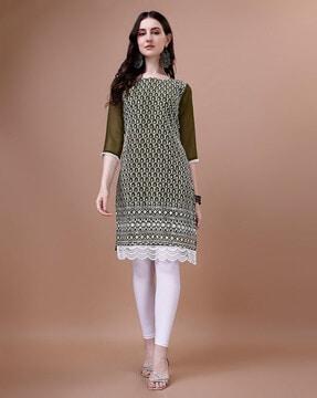 women embroidered straight kurta