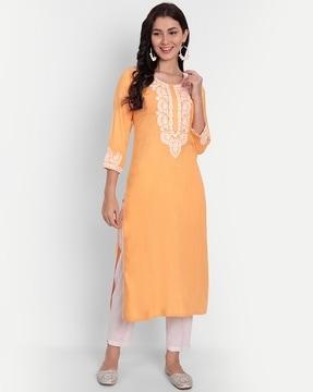 women embroidered straight kurta