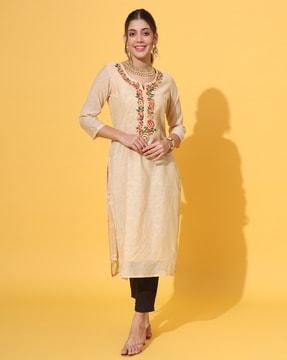 women embroidered straight kurta