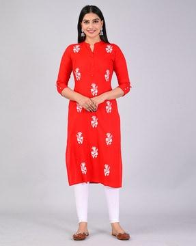 women embroidered straight kurta