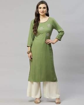 women embroidered straight kurta