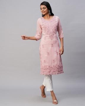 women embroidered straight kurta