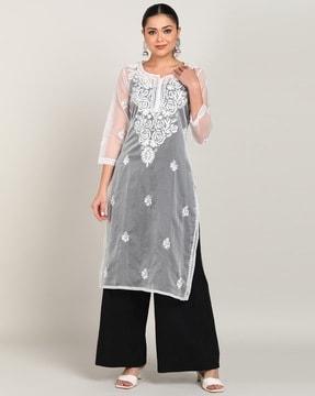 women embroidered straight kurta