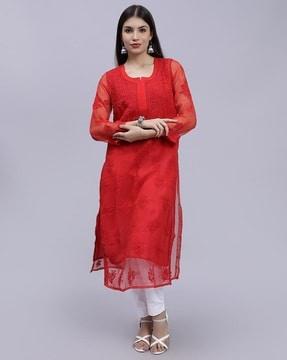 women embroidered straight kurta