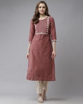 women embroidered straight kurta