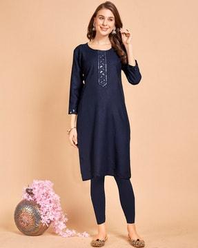 women embroidered straight kurta