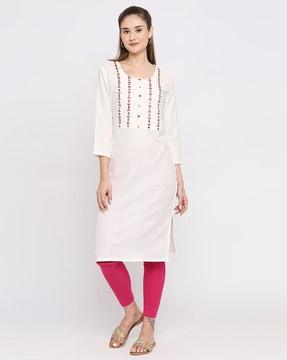 women embroidered straight kurta